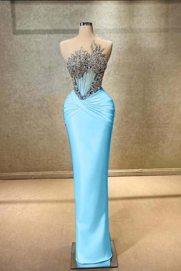 Blue Mermaid Prom Dress Sleeveless Beaded Formal Dress