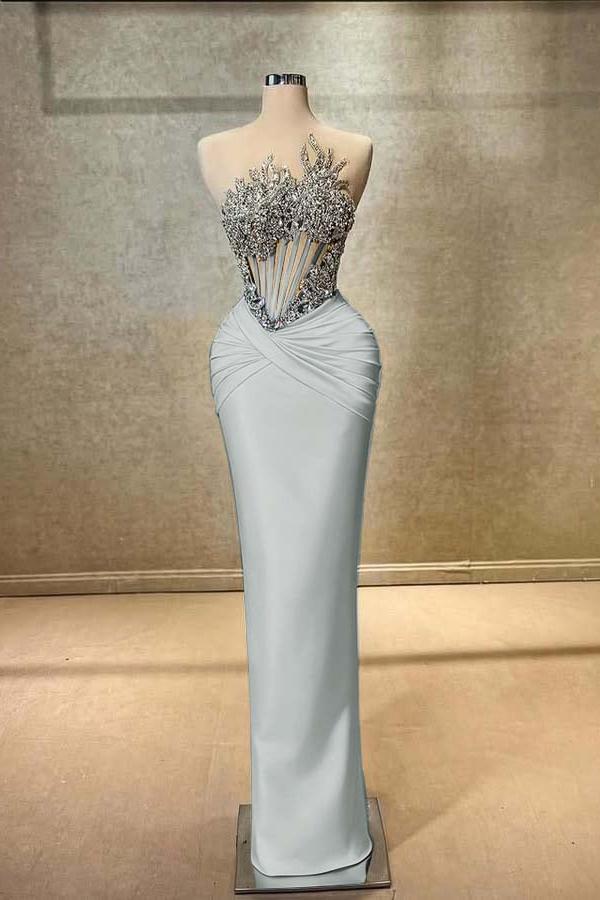 Blue Mermaid Prom Dress Sleeveless Beaded Formal Dress