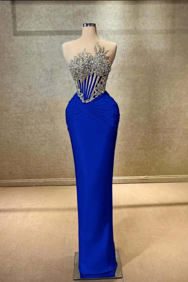 Blue Mermaid Prom Dress Sleeveless Beaded Formal Dress