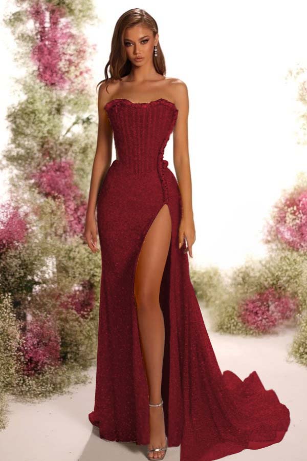 Blue Mermaid Prom Dress Sleeveless Strapless Sequined Formal Dress
