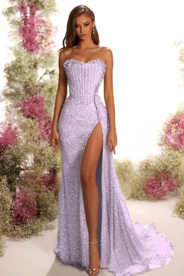 Blue Mermaid Prom Dress Sleeveless Strapless Sequined Formal Dress