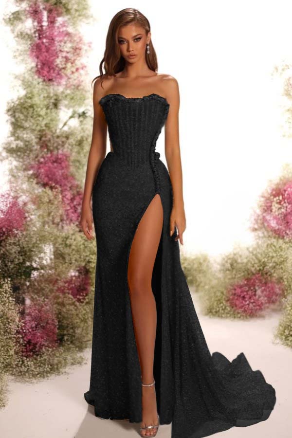 Blue Mermaid Prom Dress Sleeveless Strapless Sequined Formal Dress