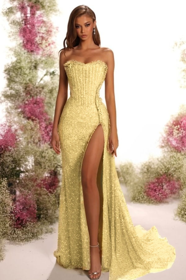 Blue Mermaid Prom Dress Sleeveless Strapless Sequined Formal Dress