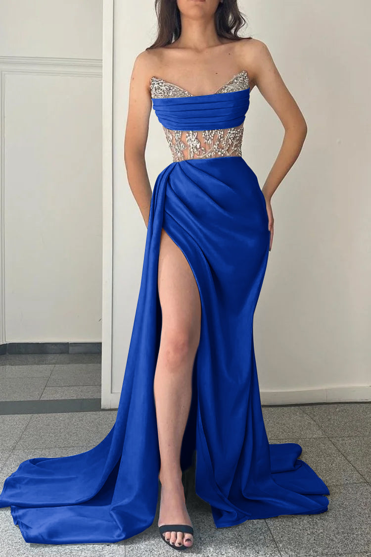 Blue Mermaid Prom Dress Sleeveless Sweetheart Beaded Formal Dress