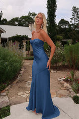 Blue Mermaid Prom Dress Sleeveless Sweetheart Satin Formal Dress