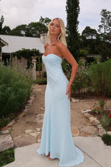 Blue Mermaid Prom Dress Sleeveless Sweetheart Satin Formal Dress