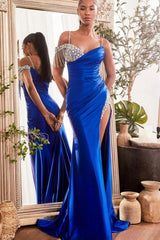 Blue Mermaid Prom Dress Spaghetti Straps Beaded Formal Dress