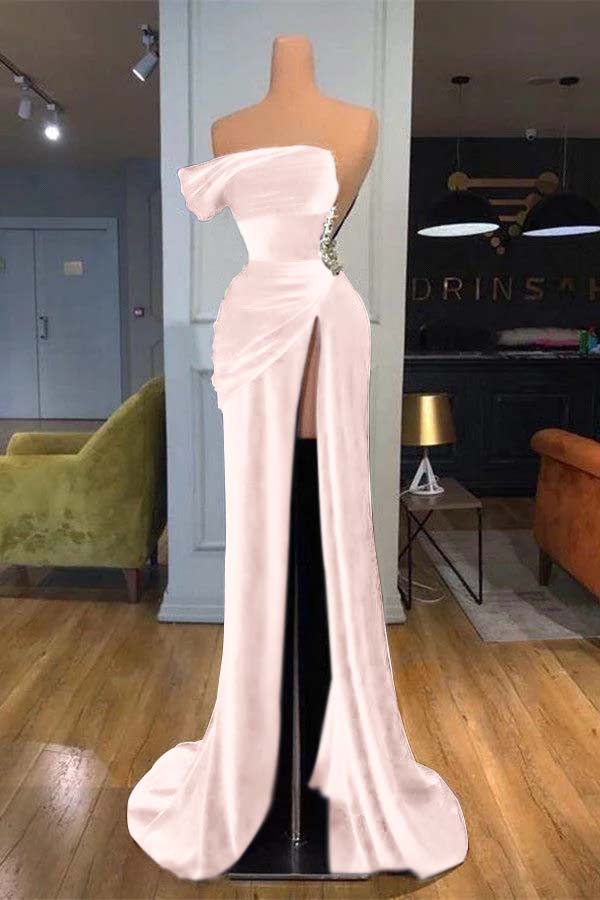 Blue Mermaid Velvet Dress One Shoulder Beaded Formal Dress