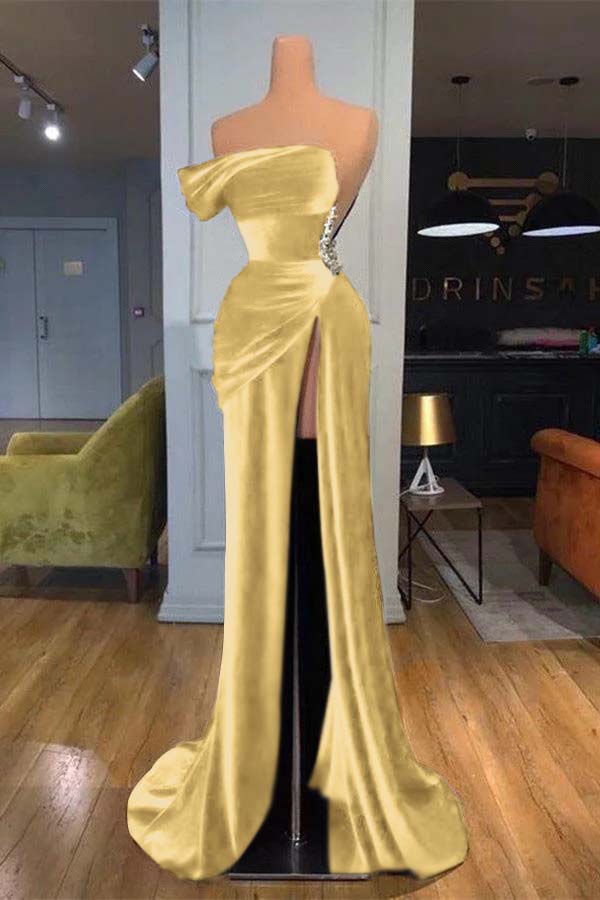 Blue Mermaid Velvet Dress One Shoulder Beaded Formal Dress