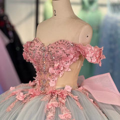 Blue Pink Quinceanera Dress Ball Gown Sweet 16 Dress with 3D flowers