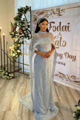 Blue Prom Dress Mermaid Spaghetti Strap Sequined Sleeveless Tulle Formal Dress