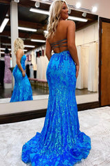 Blue Prom Dress Mermaid Sweetheart Lace-Up Back Formal Dress