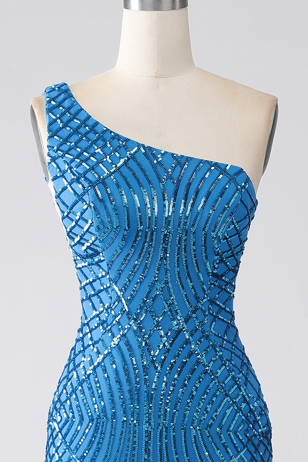 Blue Prom Dress Sequined Mermaid One Shoulder Long Evening Dress