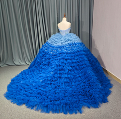 Blue Ruffle Tulle Quinceanera Dress Ball Gown Birthday Party Sweet 16 Dress