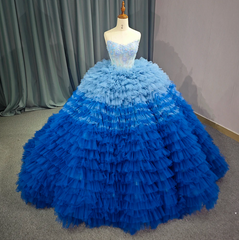 Blue Ruffle Tulle Quinceanera Dress Ball Gown Birthday Party Sweet 16 Dress