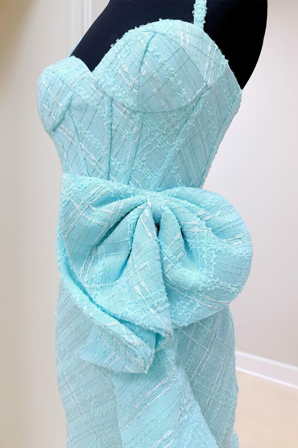 Blue Ruffled Corset Spaghetti Strap Tight Short Homecoming Dress