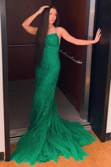 Blue Spaghetti Straps Prom Dress Backless Mermaid Evening Dress