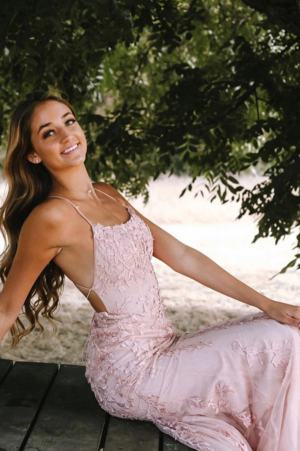 Blue Spaghetti Straps Prom Dress Backless Mermaid Evening Dress