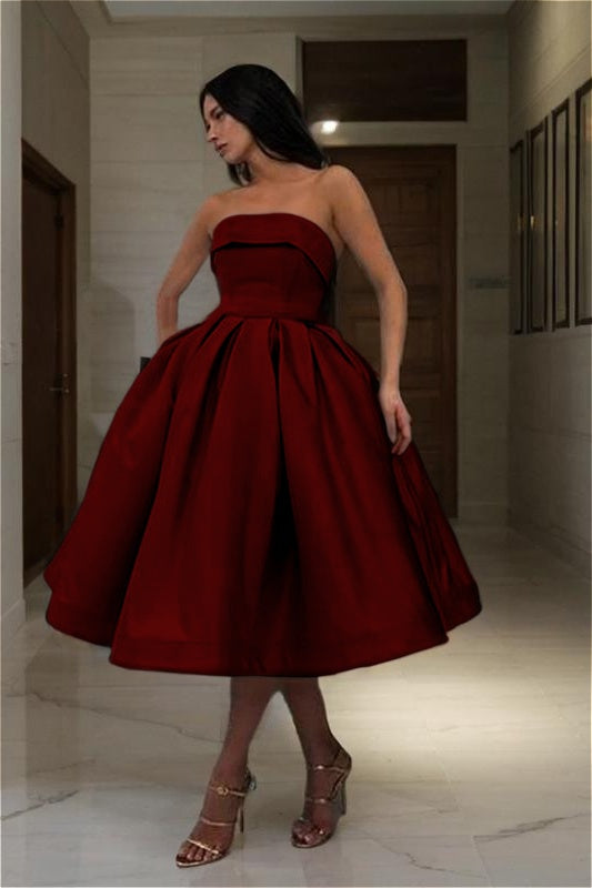 Blue Strapless Homecoming Dress Sleeveless A Line Short Cocktail Dress With Pleated