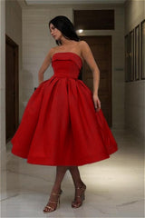 Blue Strapless Homecoming Dress Sleeveless A Line Short Cocktail Dress With Pleated