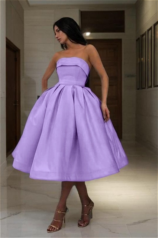 Blue Strapless Homecoming Dress Sleeveless A Line Short Cocktail Dress With Pleated