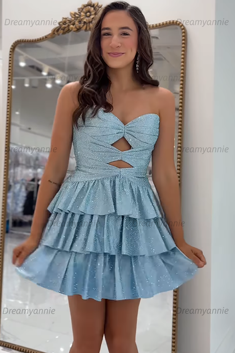 Orange A Line Strapless Sweetheart Satin Homecoming Dress with Keyhole