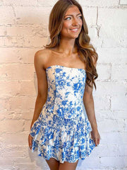 Print Strapless Ruffles Sleeveless Short Homecoming Dress
