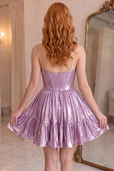 Blush Corset Metallic Short Homecoming Dress with Keyhole