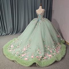 Blush Green Quinceanera Dress V Neck Ball Gown Sweet 16 Dress
