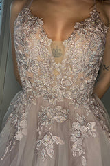 Blush Homecoming Dress A-Line Tulle Short Prom Dress with Appliques