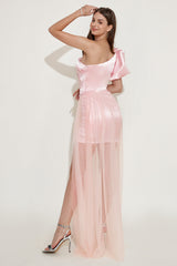 Blush Homecoming Dress One Shoulder Detachable Prom Dress