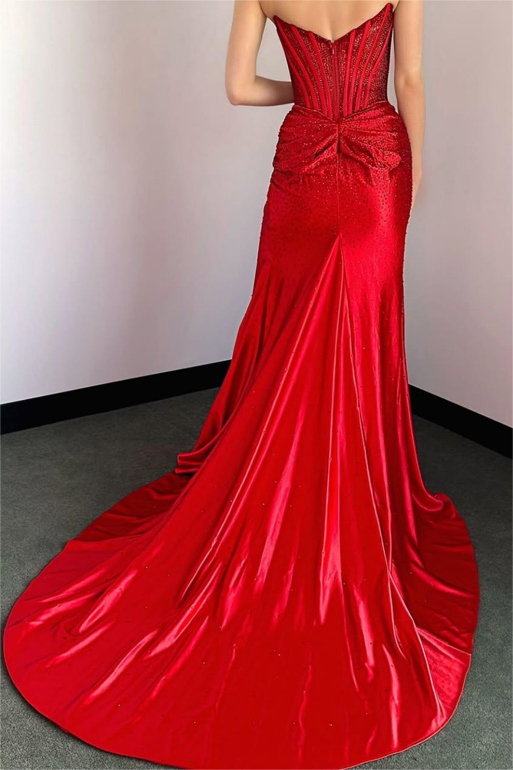 Blush Pink Corset Long Beaded Prom Dress With Rhinestone Details Formal Evening Gown