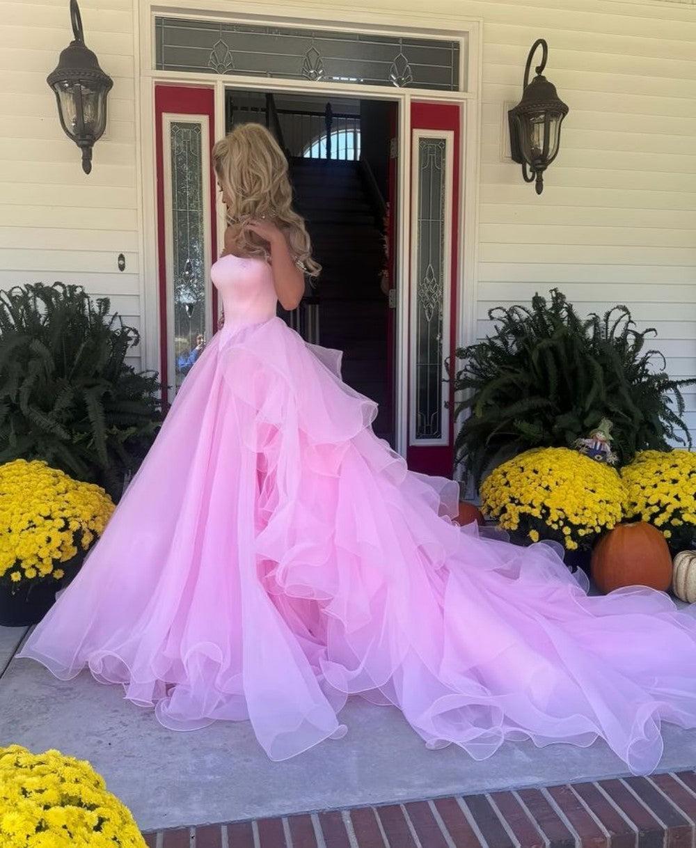 Blush Pink Off-The-Shoulder Ball Gown With Crystal Embellishments Formal Evening Gown