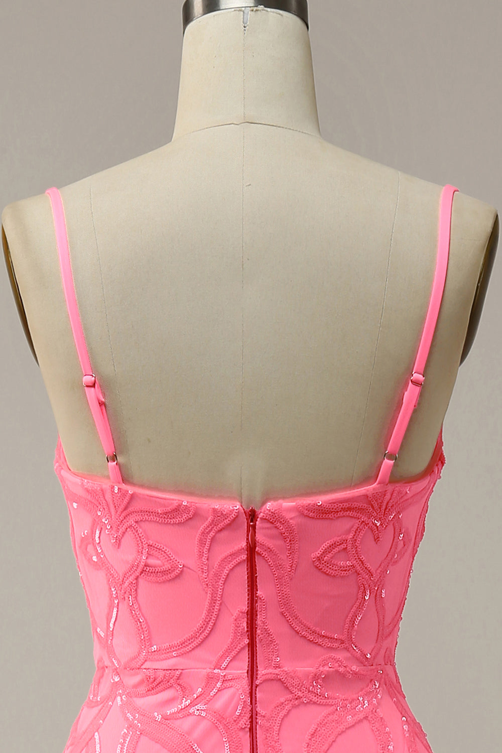 Blush Spaghetti Straps Prom Dress Sequins Mermaid Evening Dress