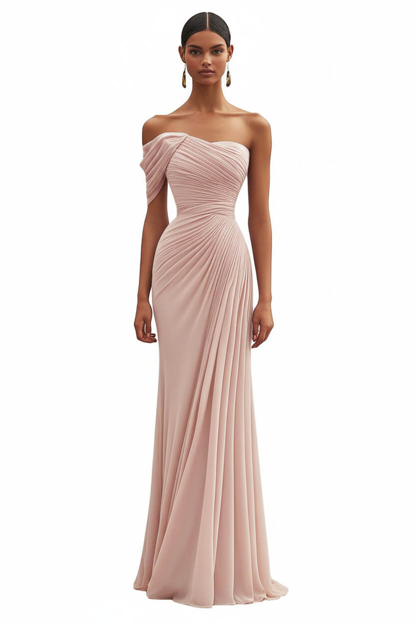 Dreamyannie One Shoulder Ruched Mermaid Dark Green Wedding Guest Dress Long Formal Dress