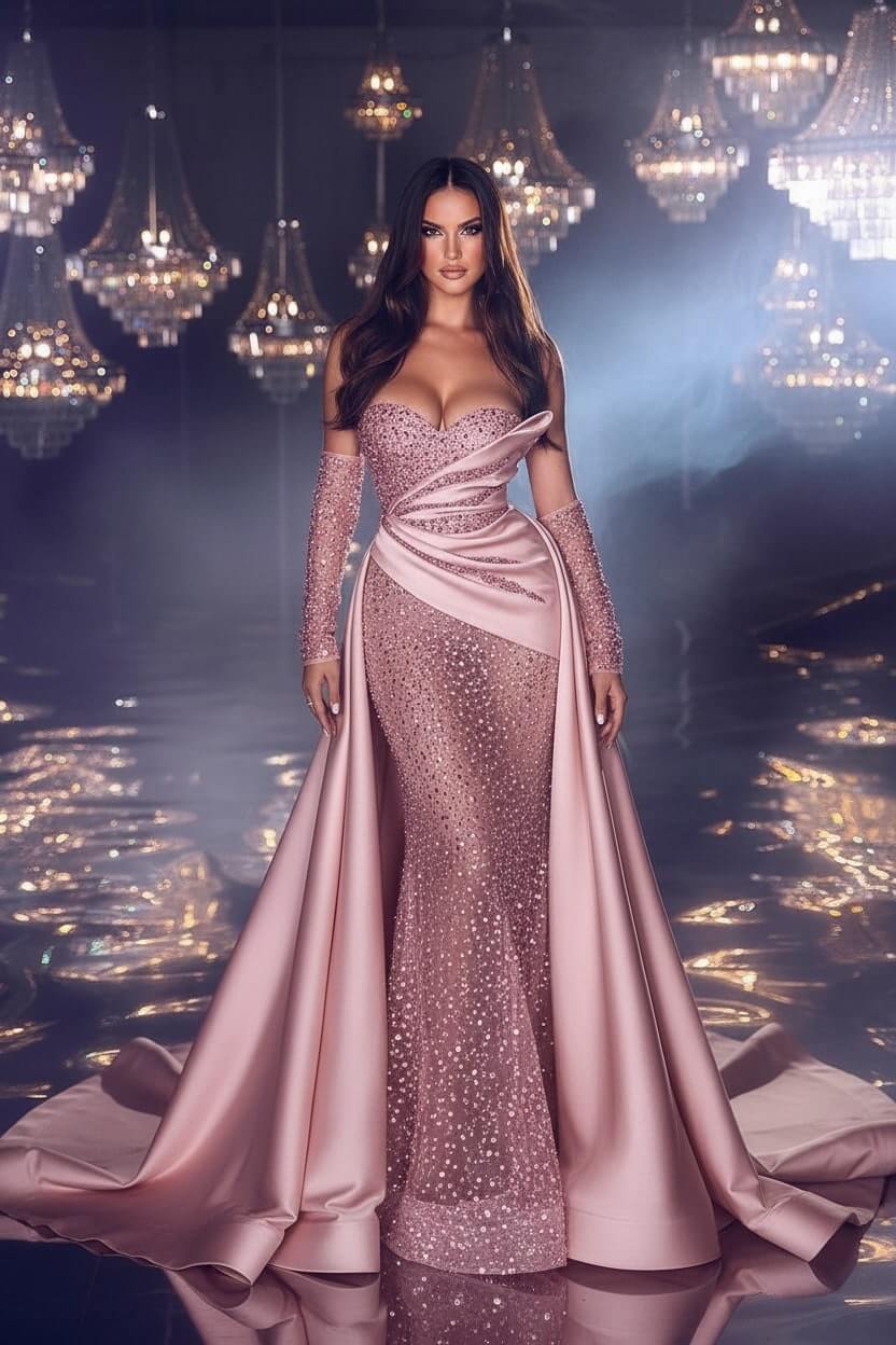 Elegant Sweetheart Prom Dress Beaded Purple Mermaid Formal Dress with Train