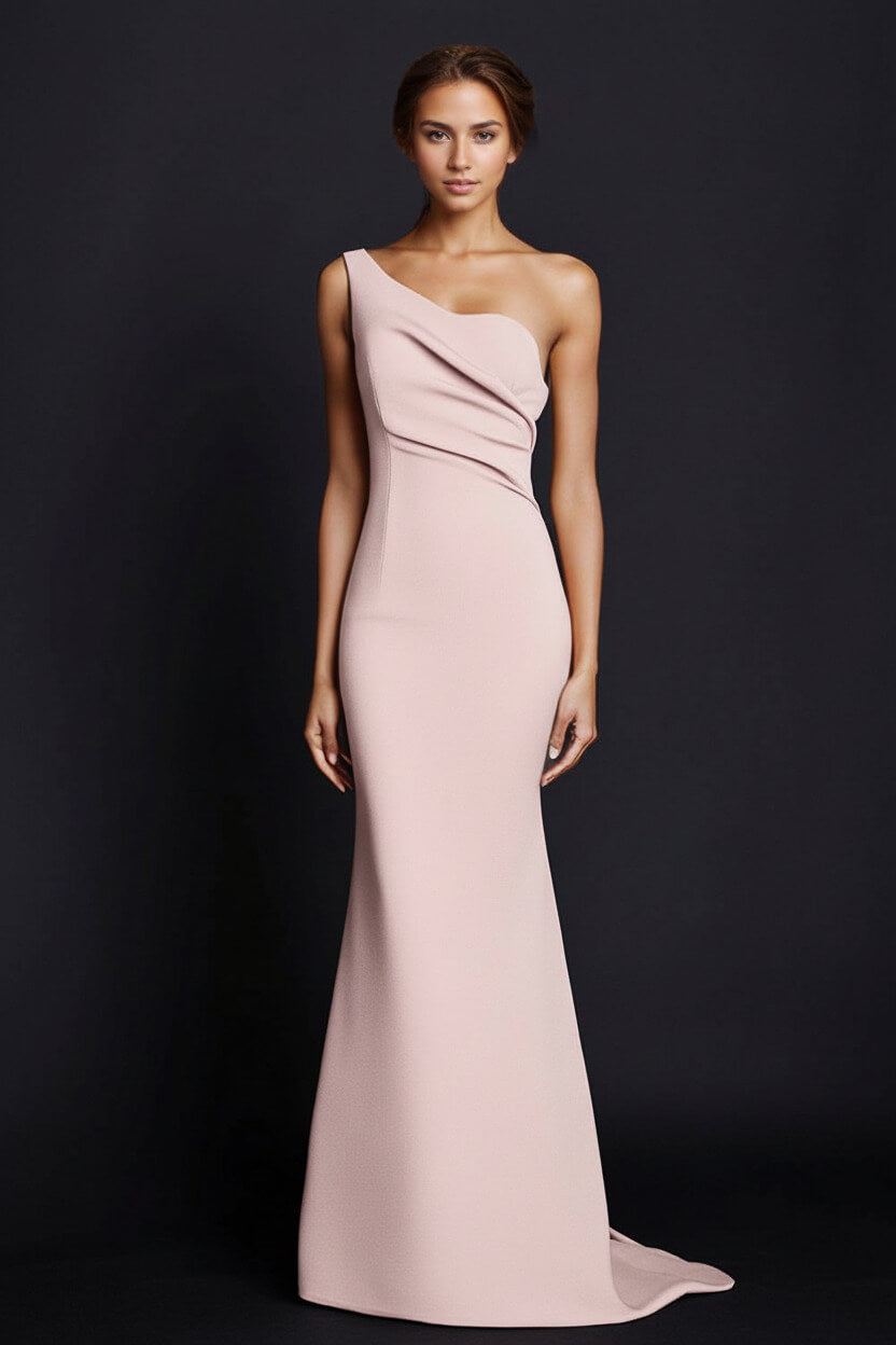 Dreamyannie One Shoulder Khaki Wedding Guest Dress Mermaid Long Formal Dress