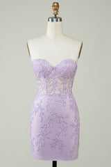 Bodycon Sweetheart Purple Homecoming Dress Corset Prom Dress with Appliques