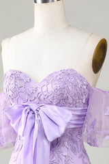 Bodycon Sweetheart Purple Homecoming Dress Short Prom Dress with Bowknot