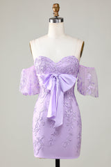Bodycon Sweetheart Purple Homecoming Dress Short Prom Dress with Bowknot
