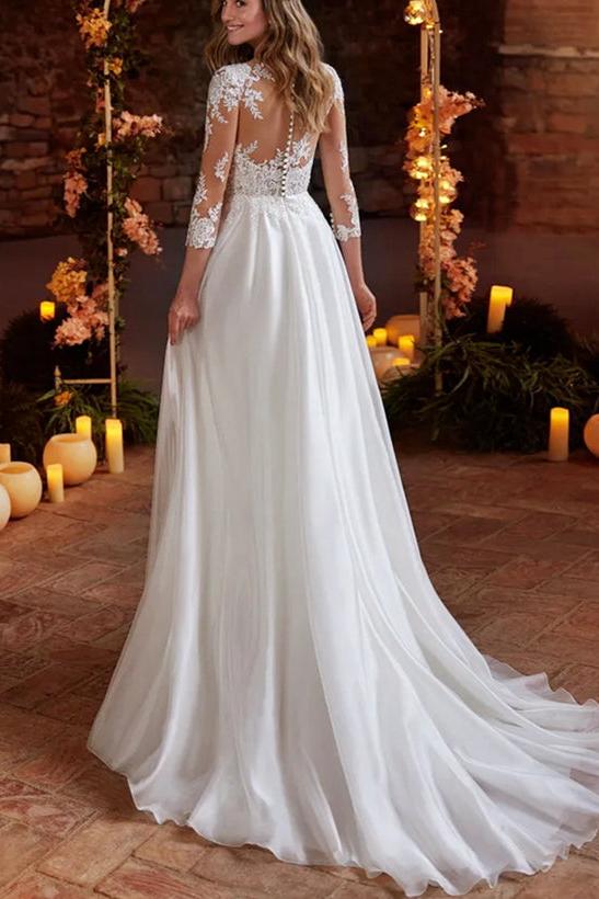 Boho Lace Wedding Dress With 3/4 Sleeves