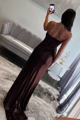 Brown Prom Dress Sheath Corset Sweetheart Formal Dress With Slit