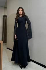 Brown Sheath/Column Prom Dress Long Sleeve Satin Formal Dress