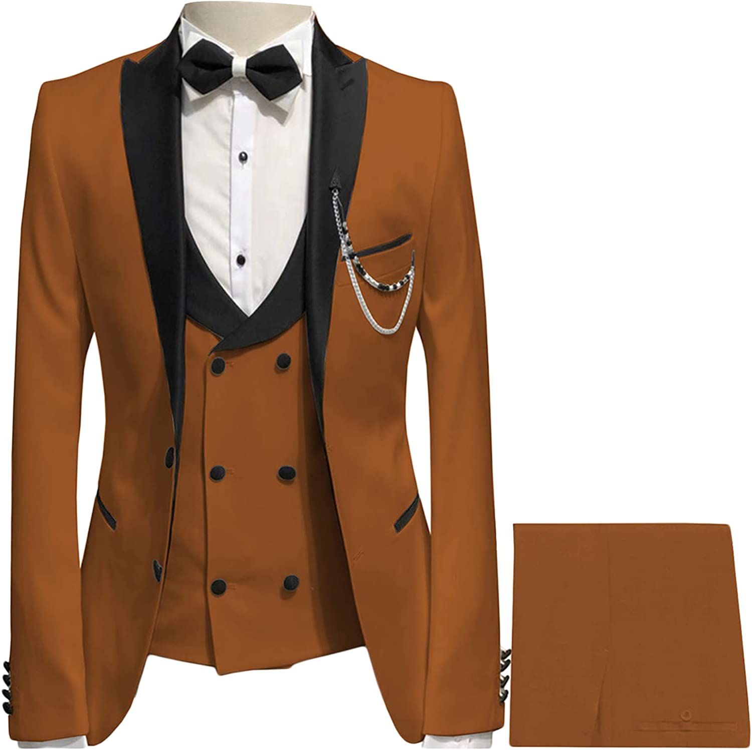 Brown Three Piece Peaked Lapel Prom Suit