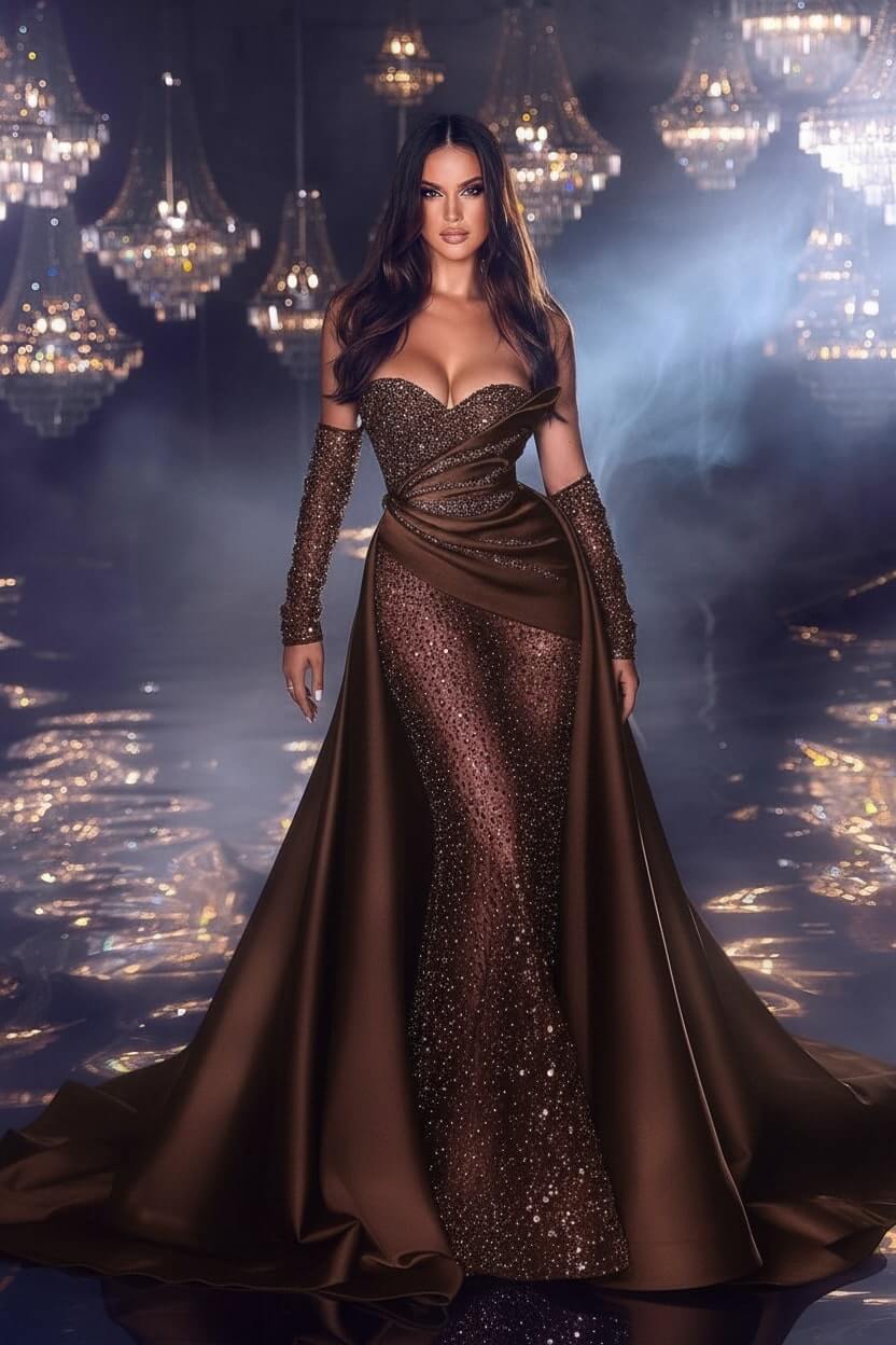 Elegant Sweetheart Prom Dress Beaded Purple Mermaid Formal Dress with Train