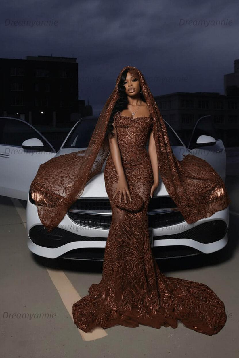 Strapless Silver Prom Dress Sequined Tulle Mermaid Formal Evening Dress