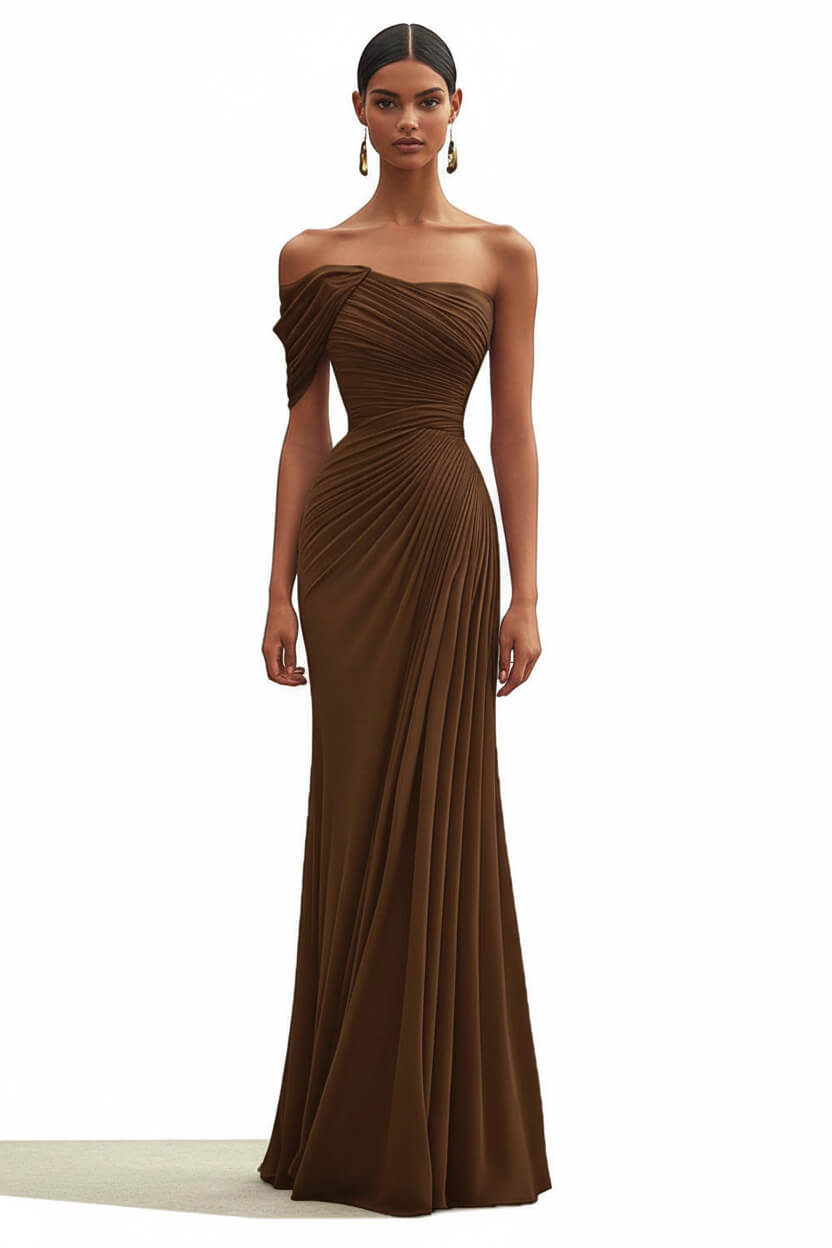 Dreamyannie One Shoulder Ruched Mermaid Dark Green Wedding Guest Dress Long Formal Dress