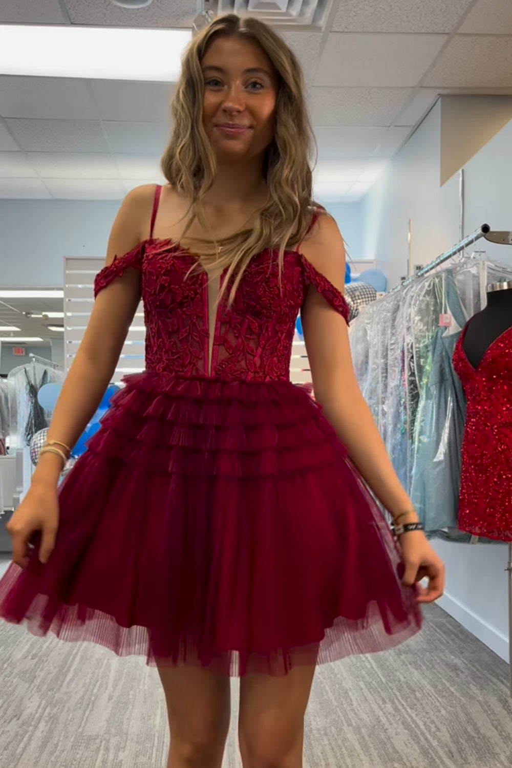 Burgundy Homecoming Dress A-Line Corset Short Cocktail Dresses with Lace