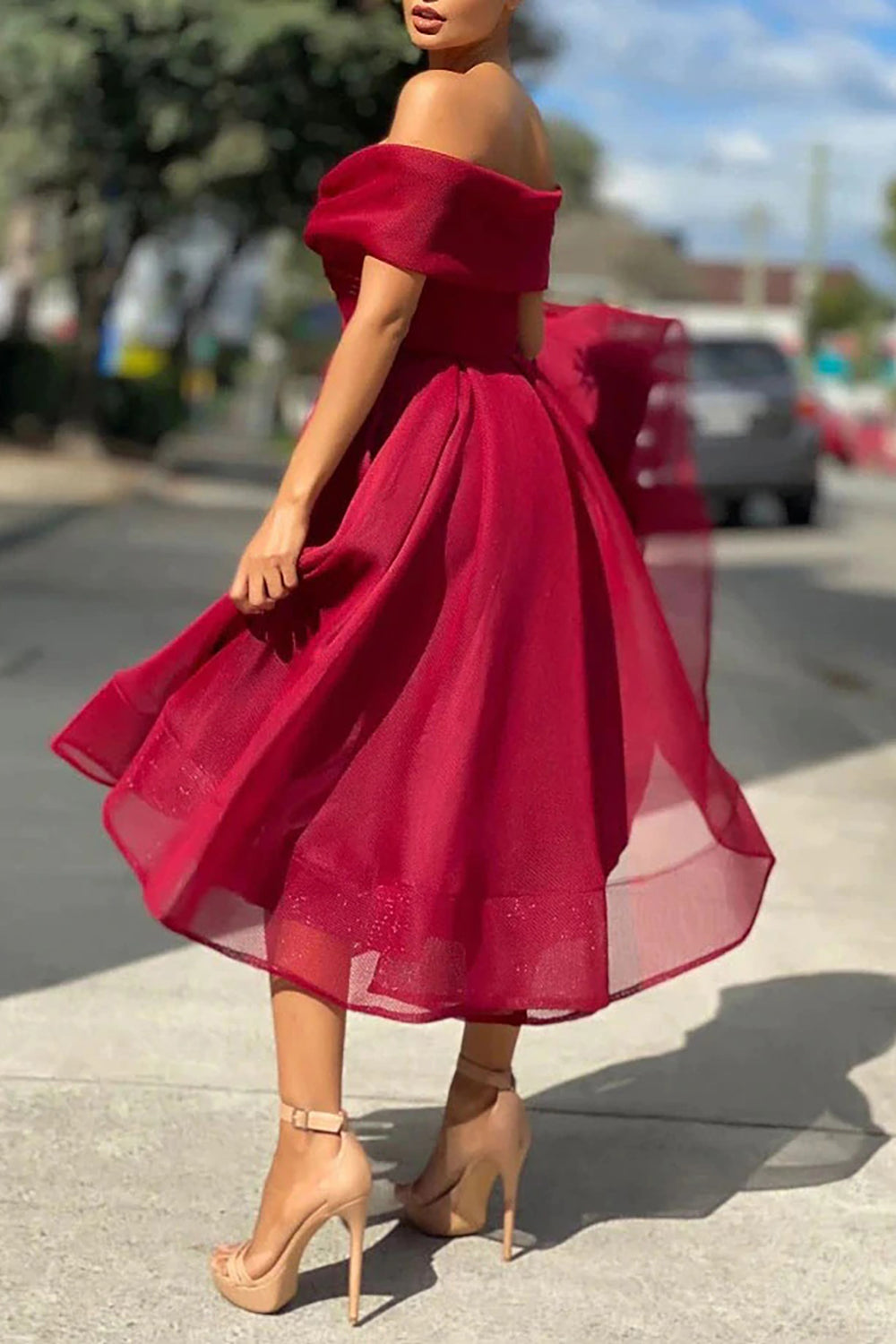Burgundy Homecoming Dress Off The Shoulder Cocktail Party Dresses
