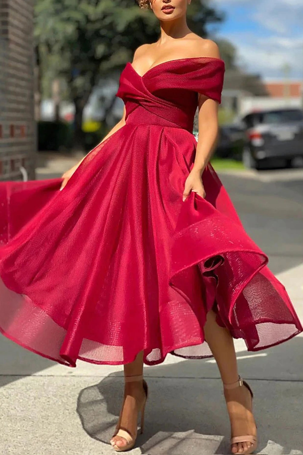 Burgundy Homecoming Dress Off The Shoulder Cocktail Party Dresses